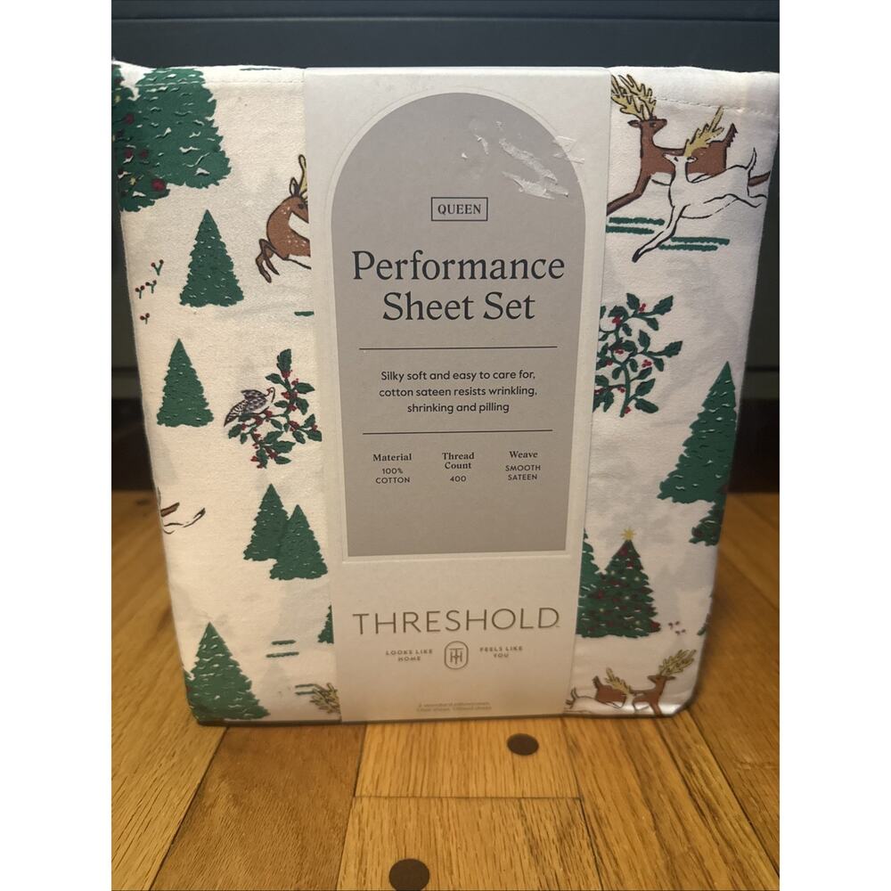 NEW Threshold 400 Ct Winter Scene With Deer Christmas 2025 Sheet Set QUEEN